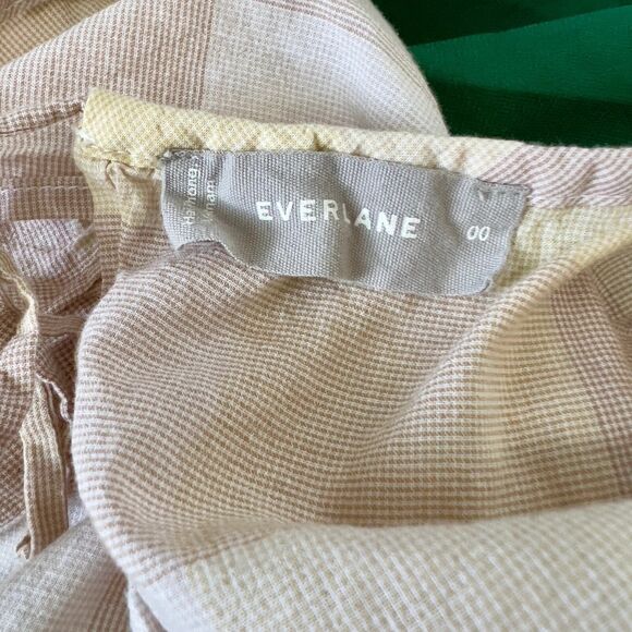 Everlane Blouse Womens Beige Tan Plaid Peasant Relax Balloon Sleeve Top size 00 - Picture 3 of 16